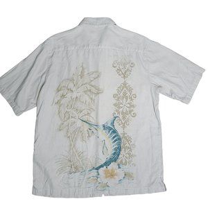 Caribbean Blue Marlin Beach Scene short Sleeve button down Shirt Mens Size M